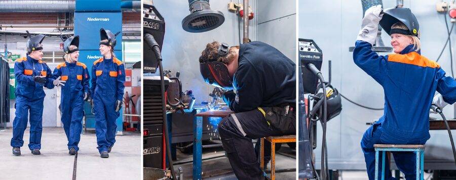 Kolme erilaista kuvaa hitsaustilanteista.