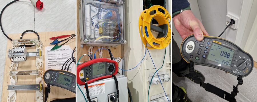 Käyttöönottotarkastusten mittauksissa tarvittavat kolme laitetta rinnakkain.