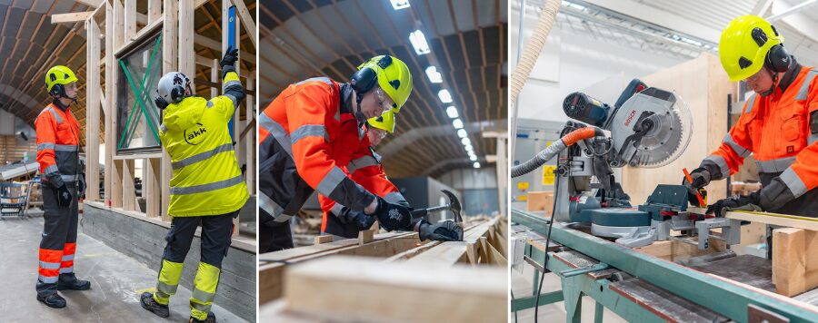 Kolme kuvaa rakennustyömaalta.